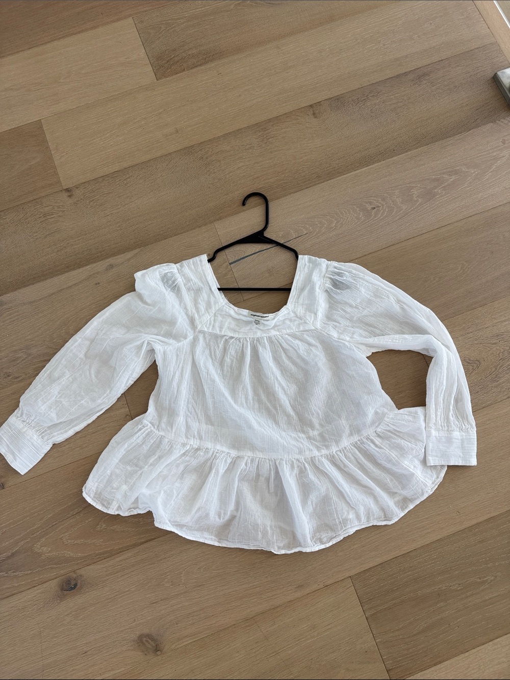 AMERICAN EAGLE WOMEN WHITE LONG-SLEEVE SQUARE NECK PEASANT BLOUSE